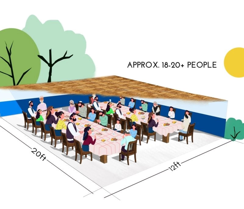 Extra-large 12x20 ft sukkah for 18–20+ guests – best sukkah size for hosting large Sukkot 2025 meals and events.