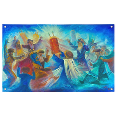 Vibrant Jewish Dancing with the Torah Poster - Colorful Sukkah Art